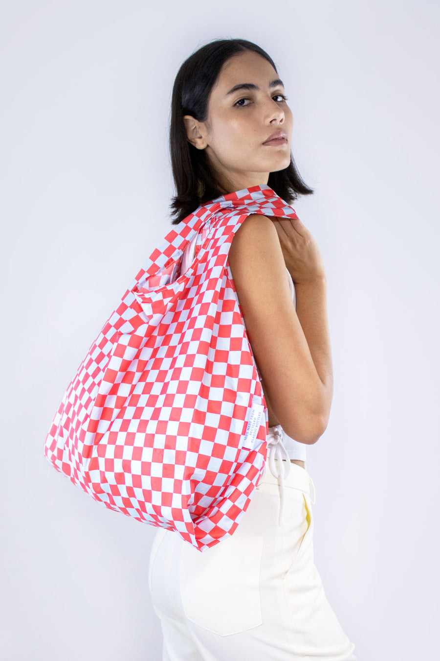 Kind Bag Checkerboard Red Blue Medium Reusable Bag