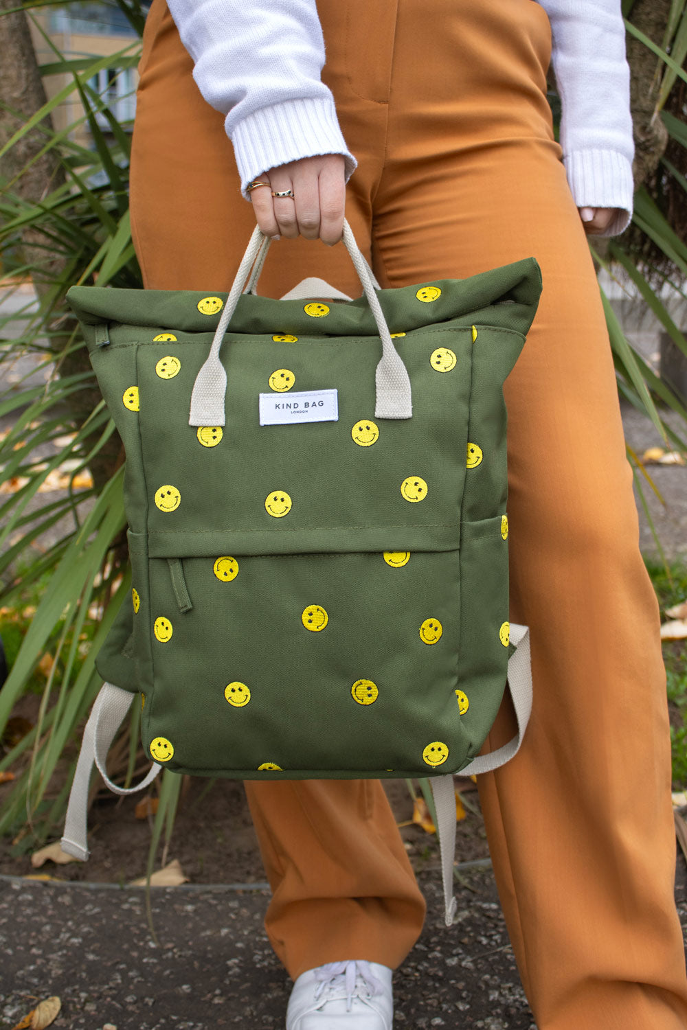 Smiles Khaki | Embroidered Hackney Backpack | Medium