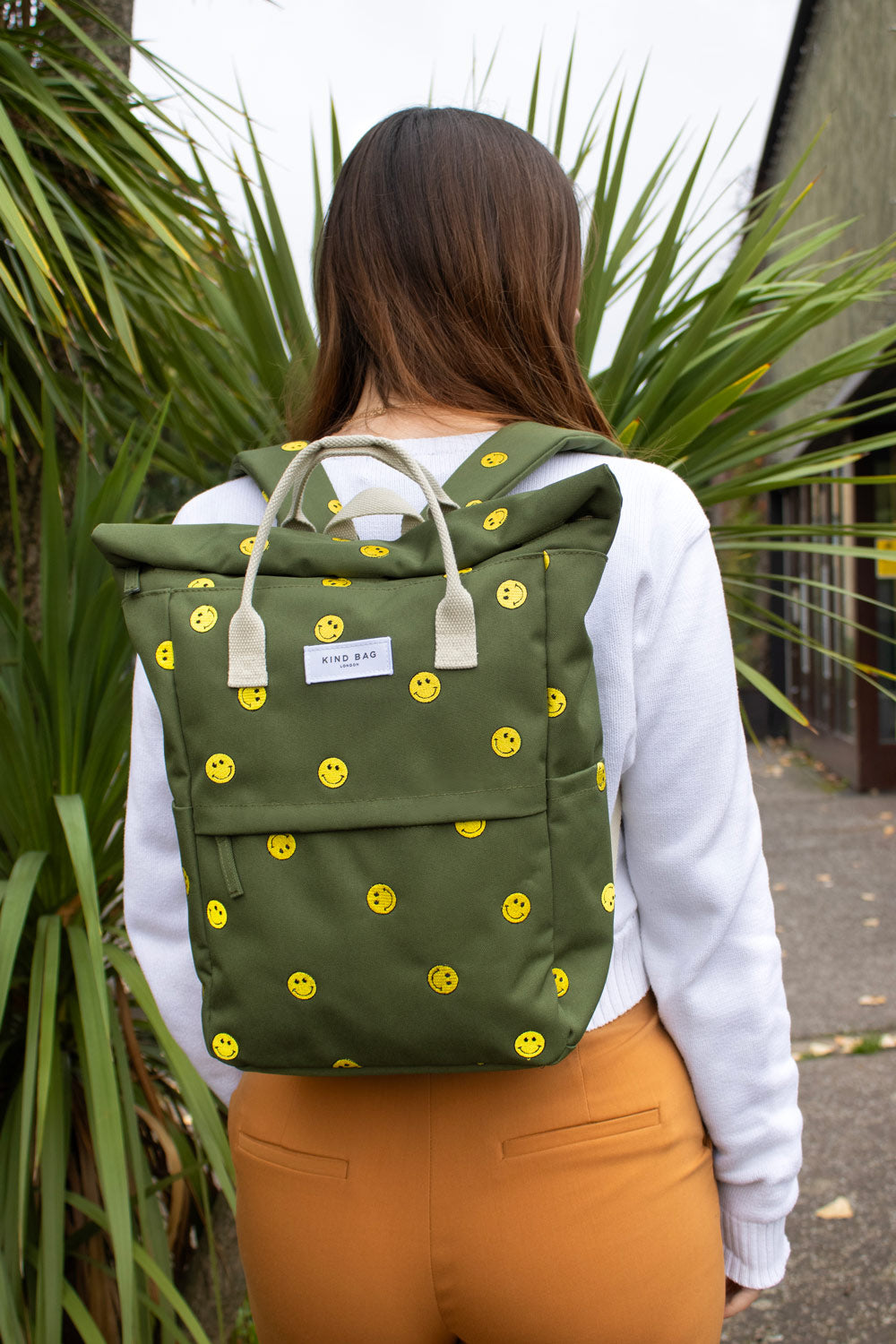 Smiles Khaki | Embroidered Hackney Backpack | Medium