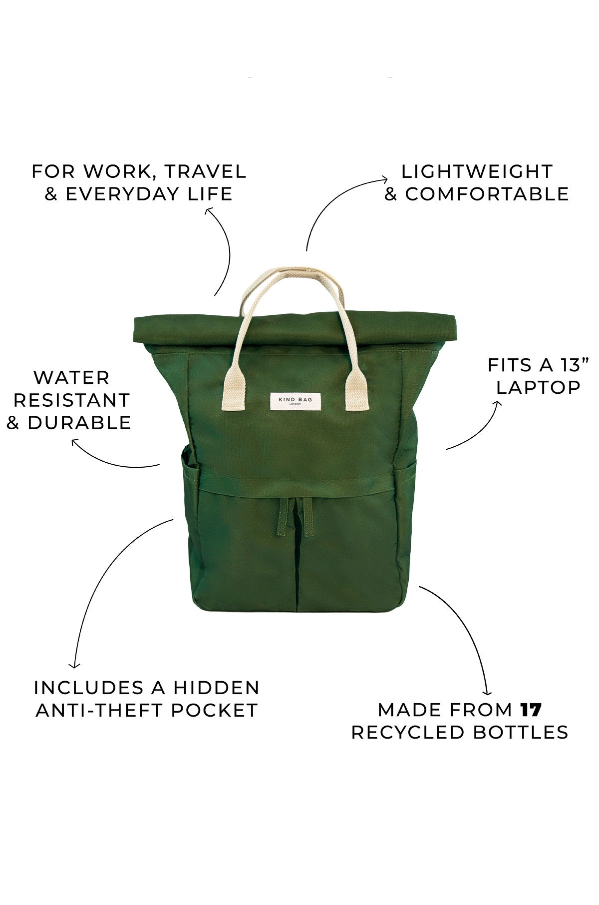 Hackney 2.0 Backpack | Khaki | Roll-Top Laptop Medium Backpack