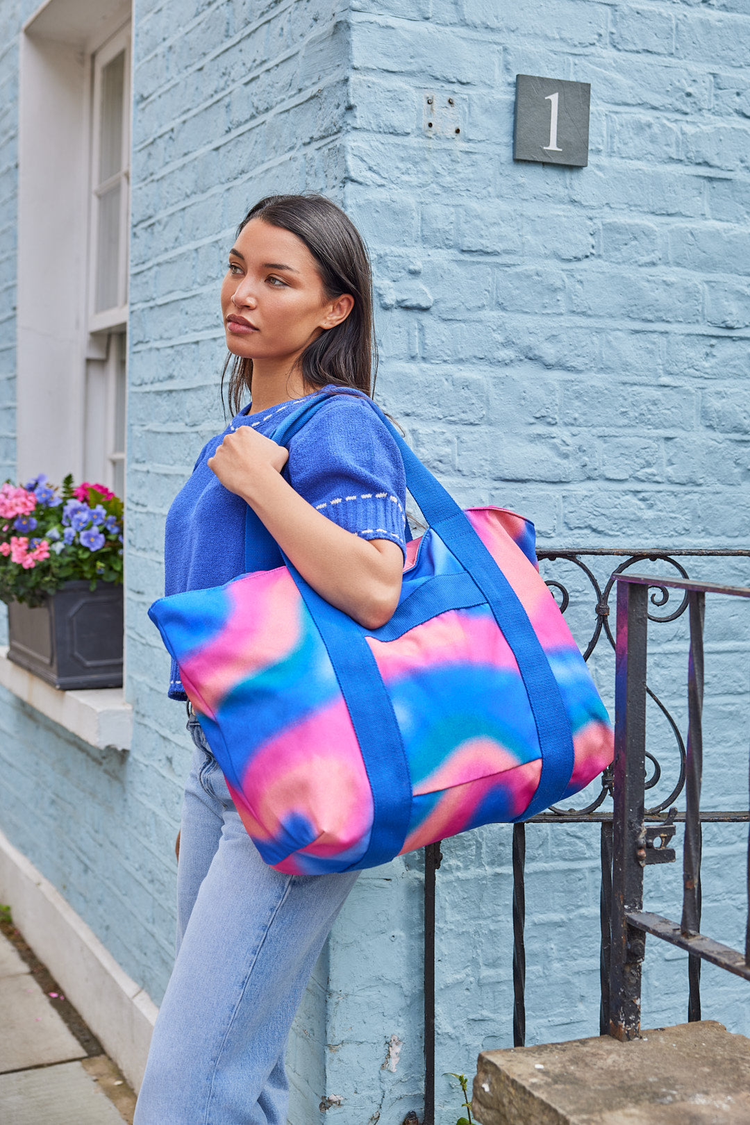 Aurora Blue and Pink | Printed Carryall Tote Bag