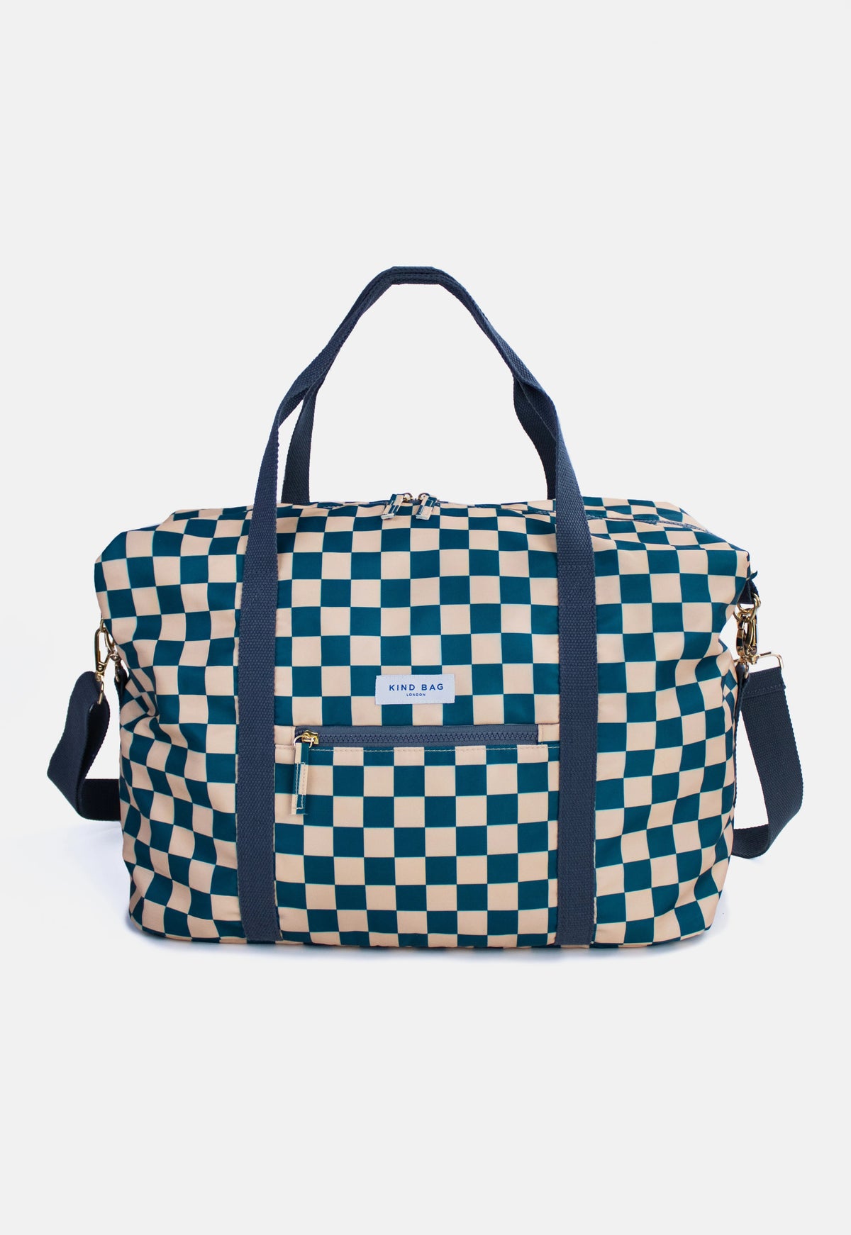 Weekender Carry-On Bag in Checkerboard Teal & Beige by Kind Bag