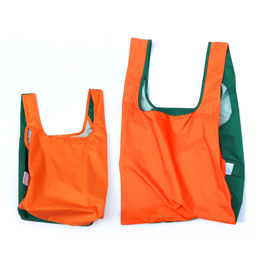 Bicolour Orange & Green - Mini & Medium Bundle - 100% recycled reusable bag - kind bag