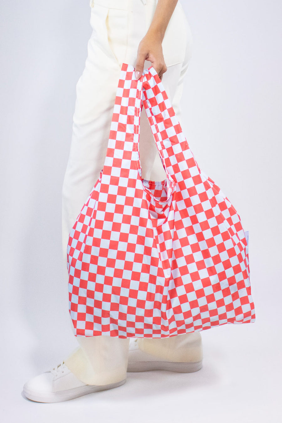 Kind Bag Checkerboard Red Blue Medium Reusable Bag Front View